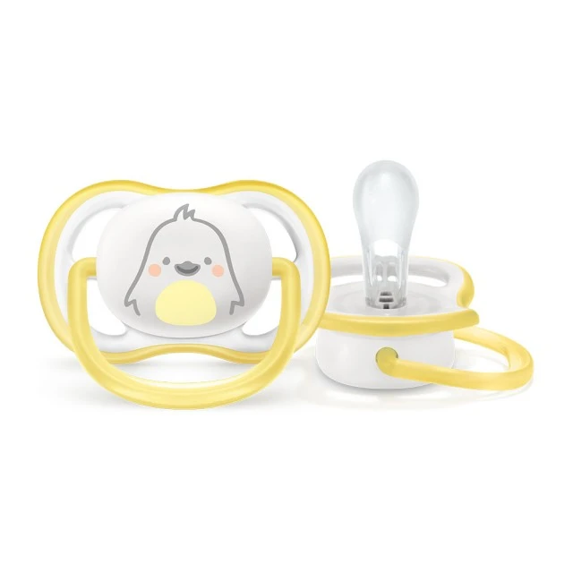 Ultra Air pacifier 0-6m single with yellow chicken decor