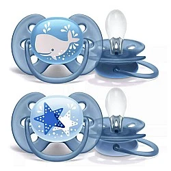 Pacifiers Ultra Soft 6-18m blue with Whale and Starfish decor