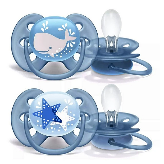 Pacifiers Ultra Soft 6-18m blue with Whale and Starfish decor