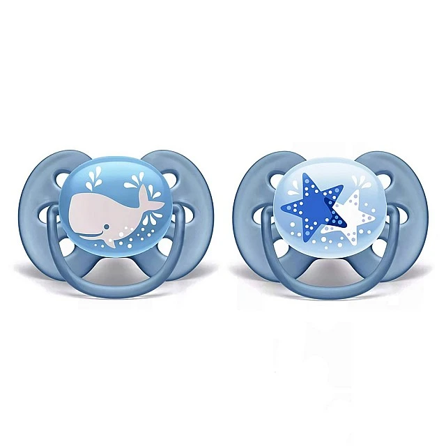 Pacifiers Ultra Soft 6-18m blue with Whale and Starfish decor