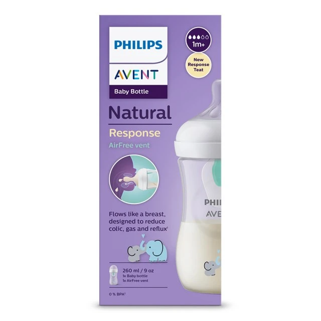 Шише Natural Response с клапа AirFree 260 мл 1м+ декор Слончета