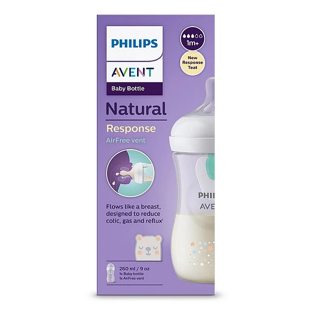 Natural Response bottle with AirFree valve 260 ml 1m+ Stars and Bear decor