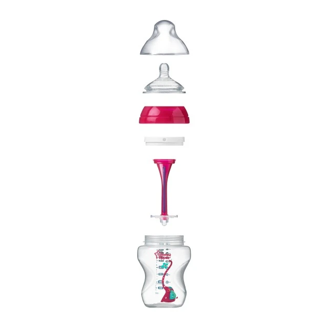 Tommee Tippee Шише за хранене Advanced Anti-Colic 3м+, 340 мл, Розово с декорация