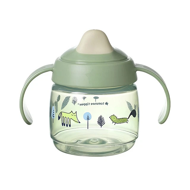 SuperStar Spill-proof cup with soft tip with handles 190 ml 4m+, BACSHIELD, green