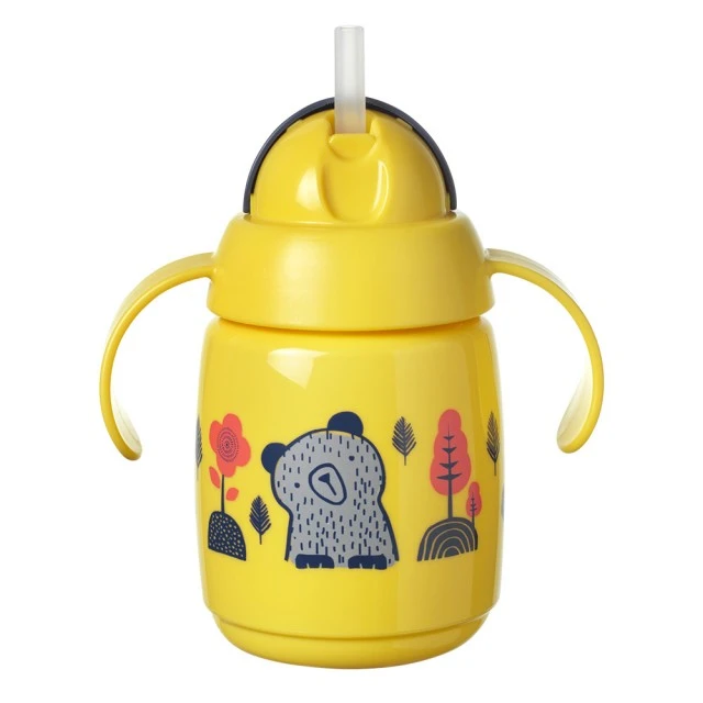 SuperStar non-spill straw cup with handles 300 ml 6m+, BACSHIELD, yellow