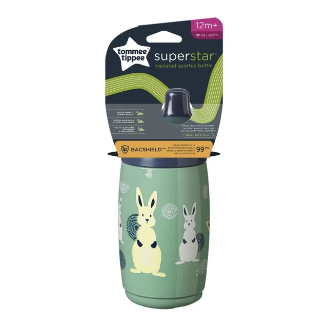 SuperStar Spill-proof thermos with sports tip 266 ml 12m+, BACSHIELD, green