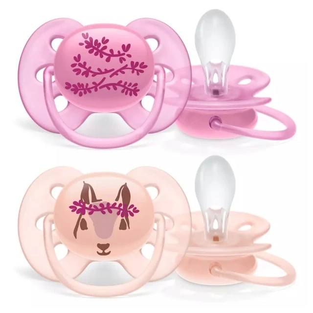 Залъгалки Ultra Soft 6-18м розови с декор Цвете и Катерица