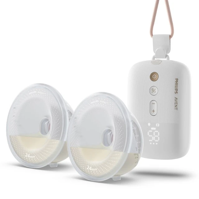 Philips AVENT Hands-free SCF532/11 double electric breast pump, which fits discreetly in a bra, powered by a rechargeable battery