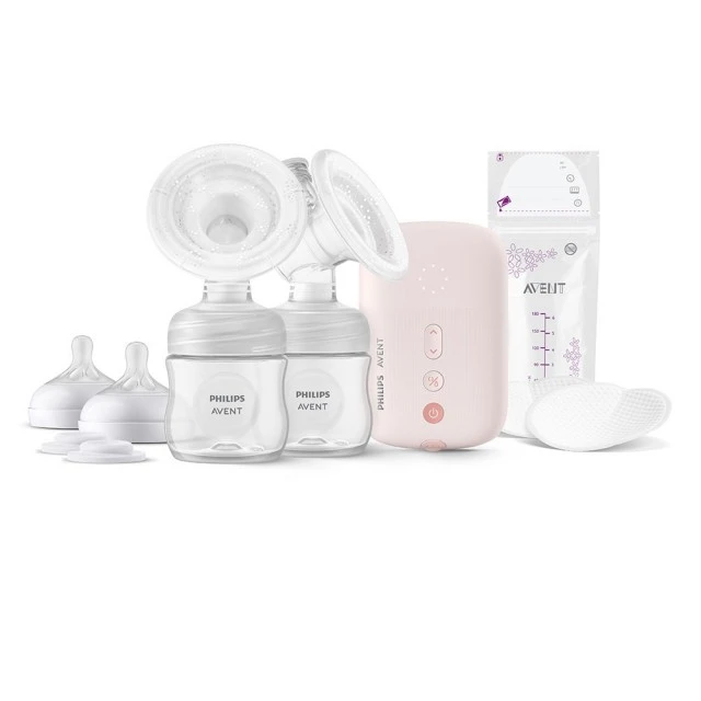 Double electric pump Philips AVENT Natural Motion Advanced SCF395/31 with 2 pcs. polypropylene bottles 125 ml with nipple Natural Response 0m+, 5 pcs. breast milk bags and 4 pcs. padding