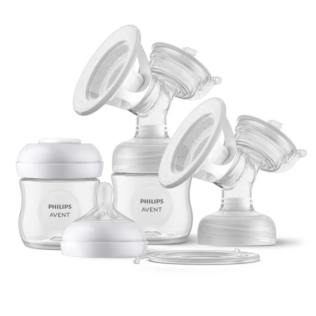 Double electric pump Philips AVENT Natural Motion Advanced SCF395/31 with 2 pcs. polypropylene bottles 125 ml with nipple Natural Response 0m+, 5 pcs. breast milk bags and 4 pcs. padding