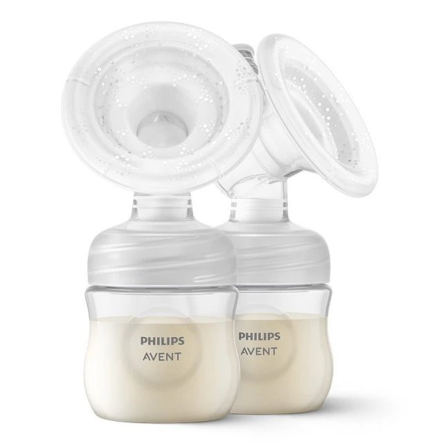 Double electric pump Philips AVENT Natural Motion Advanced SCF395/31 with 2 pcs. polypropylene bottles 125 ml with nipple Natural Response 0m+, 5 pcs. breast milk bags and 4 pcs. padding