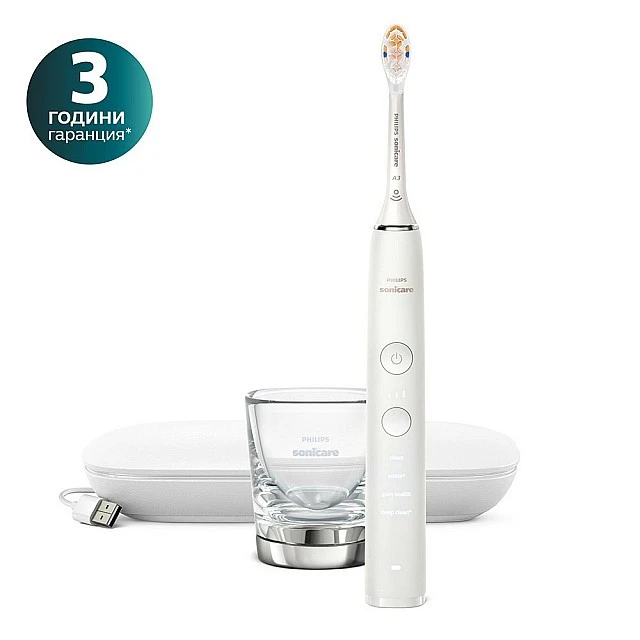 Звукова електрическа четка Philips Sonicare DiamondClean 9000 HX9911/19, с глава „всичко в едно“ A3 Premium, 4 режима, 3 интензитета, калъф с USB зареждане, Bluetooth