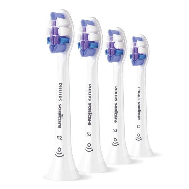 Set of 4 S2 Sensitive HX6054/87 toothbrush heads for Philips Sonicare electric toothbrushes, super soft, for sensitive teeth and gums