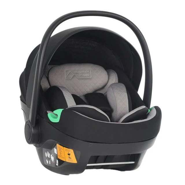 Mountain Buggy Protect i-Size child car seat, with removable newborn pad, extendable backrest, for children 40-87 cm tall, UPF50+ protector, black-grey + IsoFix base