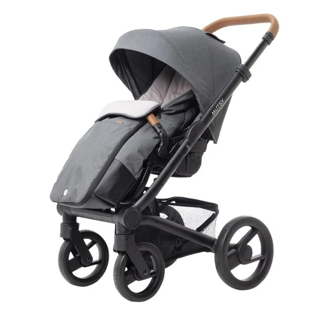 Mutsy NIO Cosmic Sand stroller sleeping bag with black leather elements