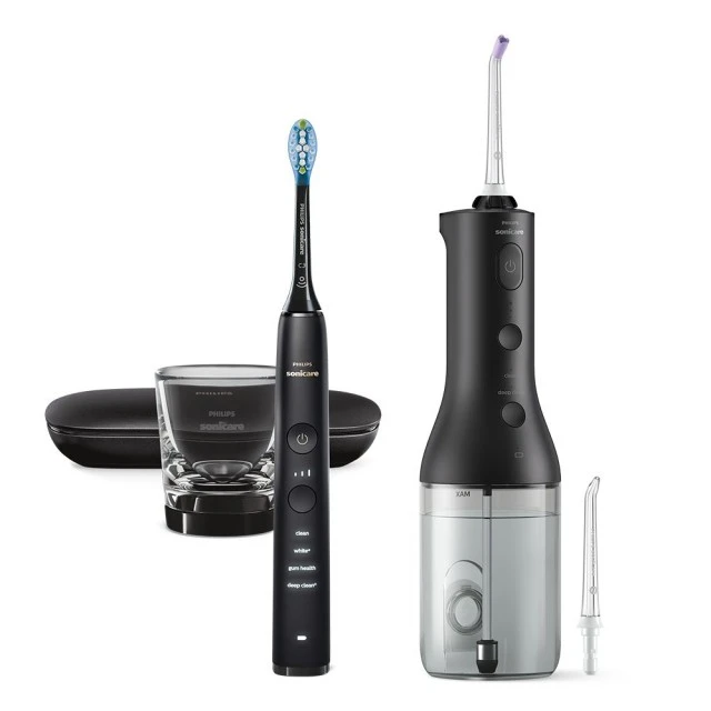 Комплект Орален душ Philips Sonicare Power Flosser 3000 Interdental и Звукова електрическа четка за зъби Diamond Clean серия 9000, Philips Sonicare HX3886/43