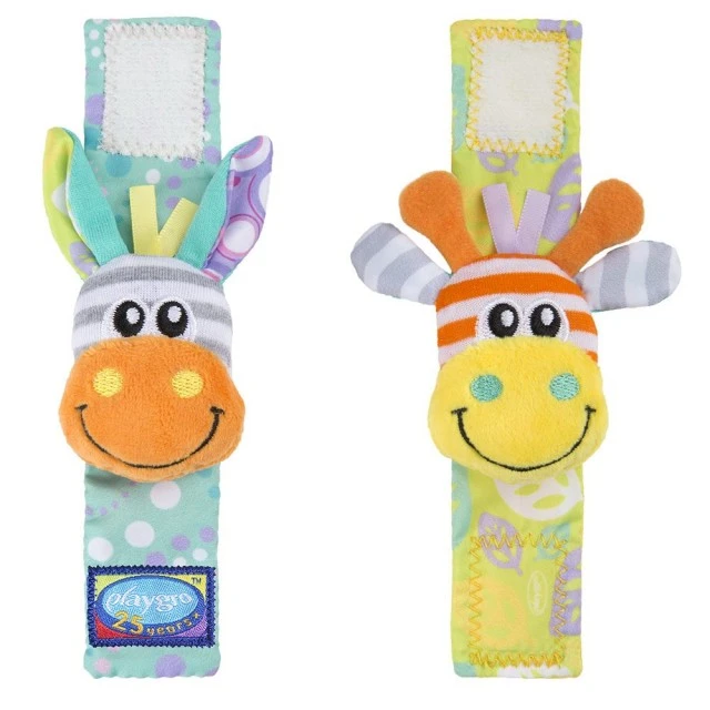 Playgro Jungle Rattles and Socks Set with Fun Giraffe and Zebra Images, 0m+