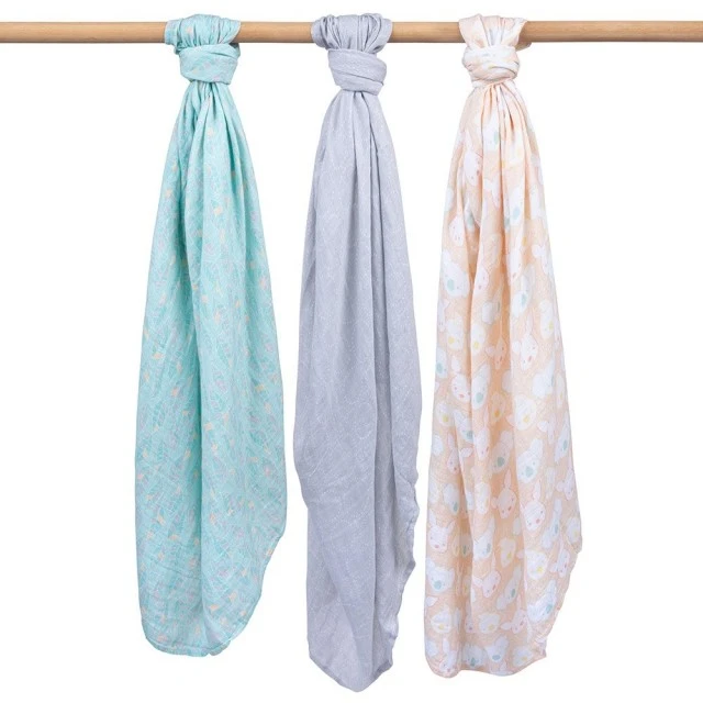 Set of 3 Playgro Fauna Friends muslin nappies for changing, soft and gentle made of bamboo and cotton, size 120 x 120 cm