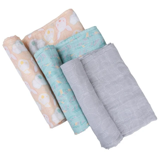 Set of 3 Playgro Fauna Friends muslin nappies for changing, soft and gentle made of bamboo and cotton, size 120 x 120 cm