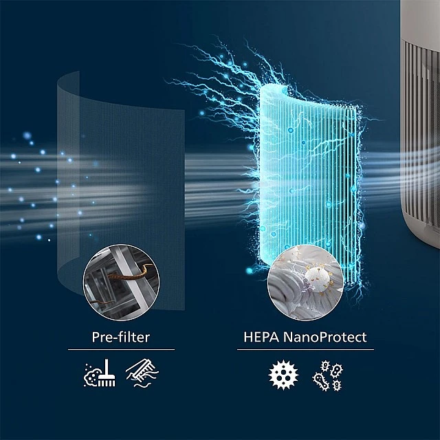 Air purifier suitable for rooms up to 65 sq m, with double-layer NanoProtect HEPA filter, 3 operating modes, AeraSense PM2.5 sensor