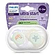 2 pcs. glow-in-the-dark orthodontic pacifiers for newborns Philips AVENT SCF075/17 Ultra Start Night 0-2m, in orange and purple with moon and stars decor, in a sterilization box