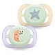 2 pcs. glow-in-the-dark orthodontic pacifiers for newborns Philips AVENT SCF075/17 Ultra Start Night 0-2m, in orange and purple with moon and stars decor, in a sterilization box