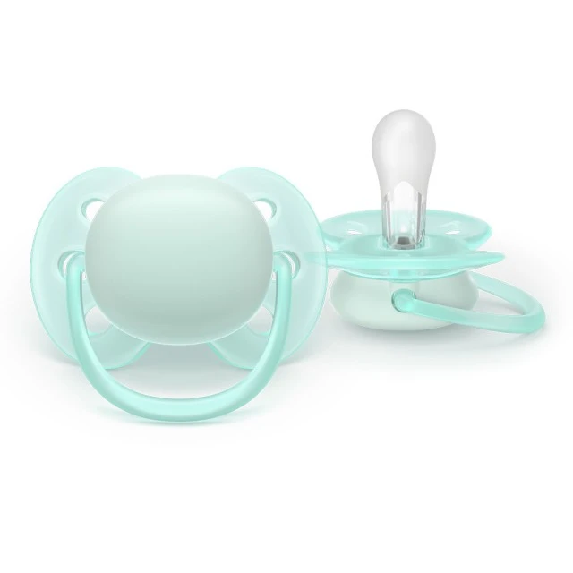 Set of 2 orthodontic silicone pacifiers Philips AVENT Ultra Soft SCF091/40, in a sterilization box, plant-based