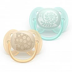 Set of 2 orthodontic silicone pacifiers Philips AVENT Ultra Soft SCF091/41, in a sterilization box, plant-based