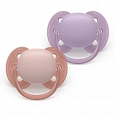 Set of 2 orthodontic silicone pacifiers Philips AVENT Ultra Soft SCF091/43, in a sterilization box, plant-based