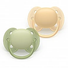 Set of 2 orthodontic silicone pacifiers Philips AVENT Ultra Soft SCF091/45, in a sterilization box, plant-based