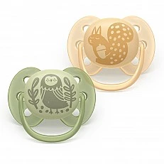 Set of 2 orthodontic silicone pacifiers Philips AVENT Ultra Soft SCF091/46, in a sterilization box, plant-based