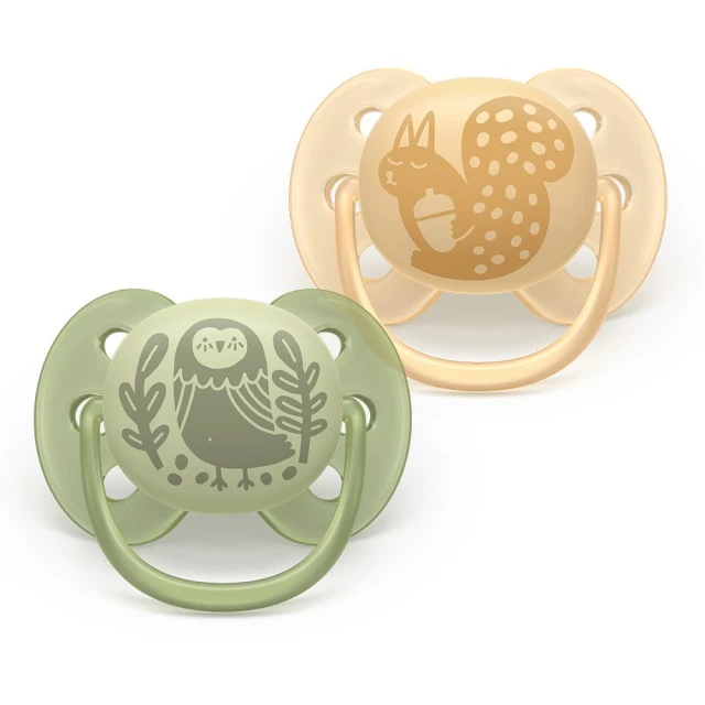 Set of 2 orthodontic silicone pacifiers Philips AVENT Ultra Soft SCF091/46, in a sterilization box, plant-based