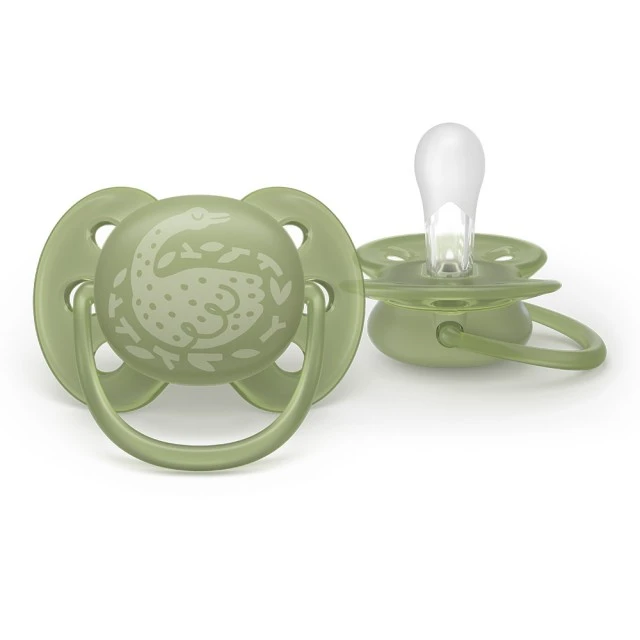 Set of 2 orthodontic silicone pacifiers Philips AVENT Ultra Soft SCF093/06, in a sterilization box, plant-based
