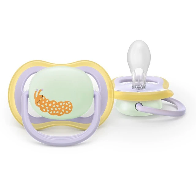 2 glow-in-the-dark orthodontic silicone pacifiers Philips AVENT SCF376/25 Ultra Air NightTime, 0-6m, with pictures, in a sterilization box