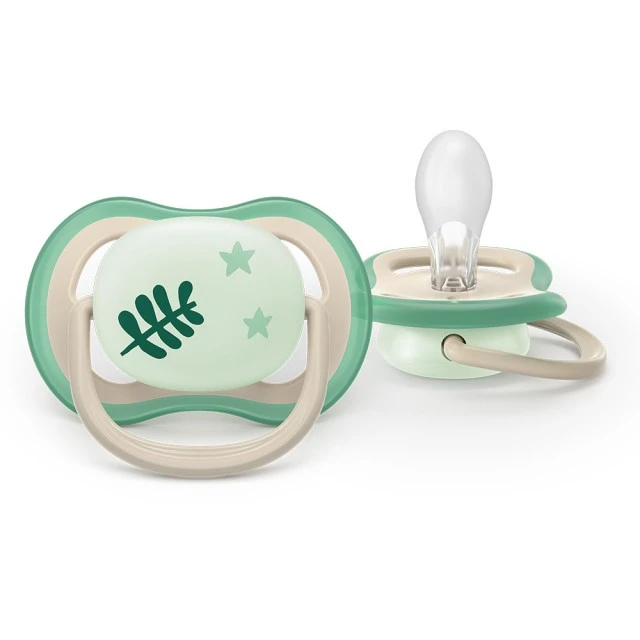 2 glow-in-the-dark orthodontic silicone pacifiers Philips AVENT SCF376/31 Ultra Air NightTime, 6-18m, with pictures, in a sterilization box