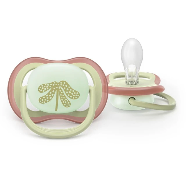 2 glow-in-the-dark orthodontic silicone pacifiers Philips AVENT SCF376/31 Ultra Air NightTime, 6-18m, with pictures, in a sterilization box
