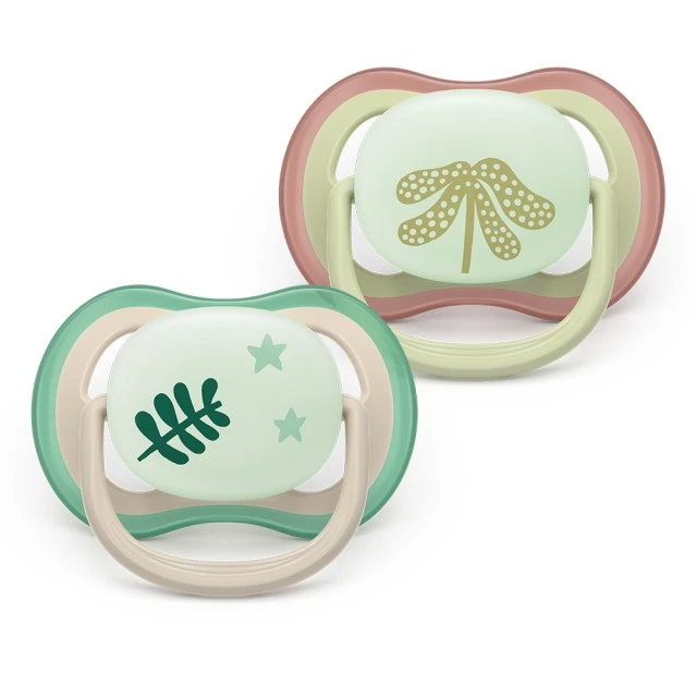 2 glow-in-the-dark orthodontic silicone pacifiers Philips AVENT SCF376/31 Ultra Air NightTime, 6-18m, with pictures, in a sterilization box