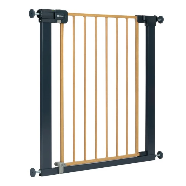 Universal metal safety barrier for doors and stairs SAFETY 1st with an elegant design in wood effect, for openings from 73 to 80 cm