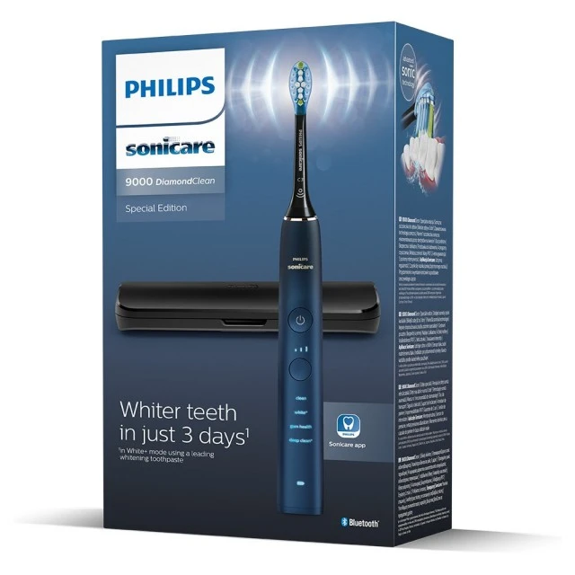 Звукова електрическа четка Philips Sonicare DiamondClean 9000 HX9911/88, с глава C3 Premium, 4 режима, 3 интензитета, калъф за пътуване, Bluetooth