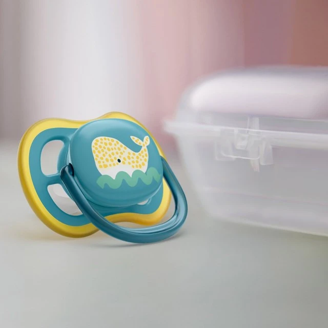 Set of 2 orthodontic pacifiers Philips AVENT SCF349/24 Ultra Air 18m+, neutral colors with Kit decor, in a sterilization box