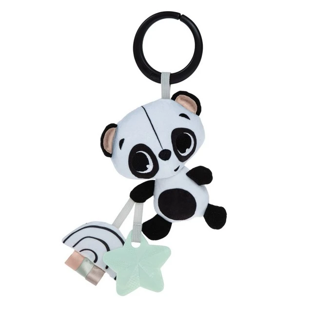 Soft Baby Rattle Panda from the Black&White Décor collection, with a clip for hanging on a stroller, 0m+