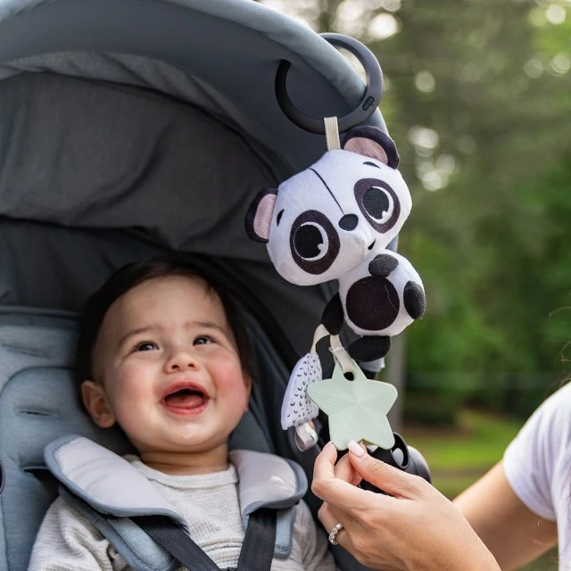 Soft Baby Rattle Panda from the Black&White Décor collection, with a clip for hanging on a stroller, 0m+