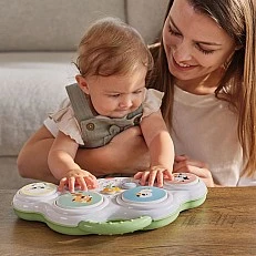 Интерактивна музикална играчка Musical Drums с 4 барабанни пада, светлинни бутони, мелодии, животински звуци, различни режими на игра и удобна дръжка