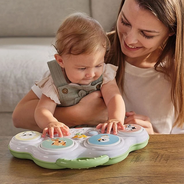 Интерактивна музикална играчка Musical Drums с 4 барабанни пада, светлинни бутони, мелодии, животински звуци, различни режими на игра и удобна дръжка