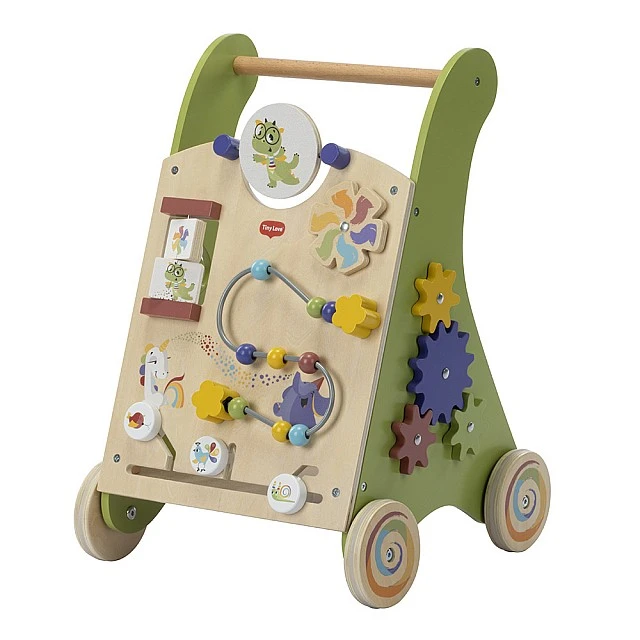 Wooden push walker from the Born to Party series, Montessori toy with 15 activities, silent non-slip wheels