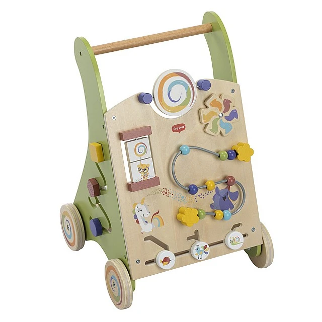 Wooden push walker from the Born to Party series, Montessori toy with 15 activities, silent non-slip wheels