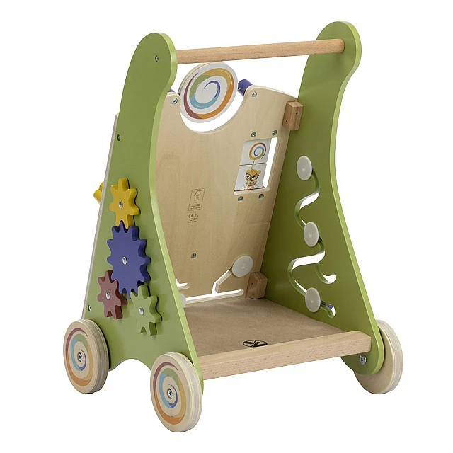 Wooden push walker from the Born to Party series, Montessori toy with 15 activities, silent non-slip wheels