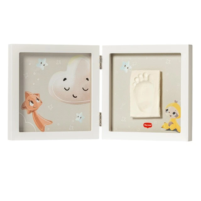 Decorative white photo frame for a photo and baby handprint or footprint Tiny Love Simple Frame, stylish passe-partout with colorful illustrations