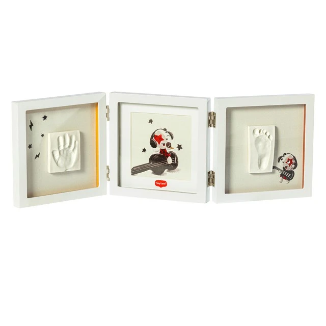 Decorative white photo frame for a photo and two baby handprints and footprints Tiny Love Double Frame, stylish passe-partout with colorful illustrations