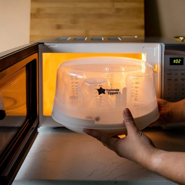 Tommee Tippee Micro Steri microwave steam sterilizer, with included orthodontic pacifier 0-6m